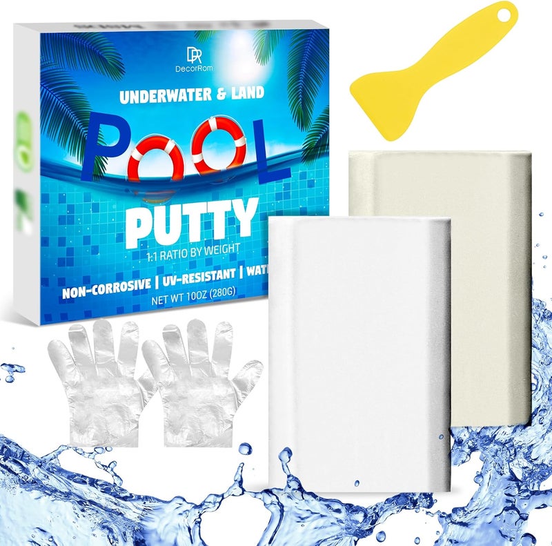 DecorRom Pool Putty - 10oz 2 Part Epoxy Pool Repair Kit Pool Leak Sealer for Fixing Leaks, Cracks - Underwater or Above Fast Repair Epoxy Putty for Tile, Fiberglass, Concrete, Cement and Other Surfaces - Image 1